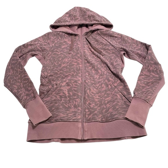ATHLETA TRIUMPH PRINTED HOODIE 
Purple Zip-Up Hoodie Thumbholes Activewear Sz M - Picture 9 of 14